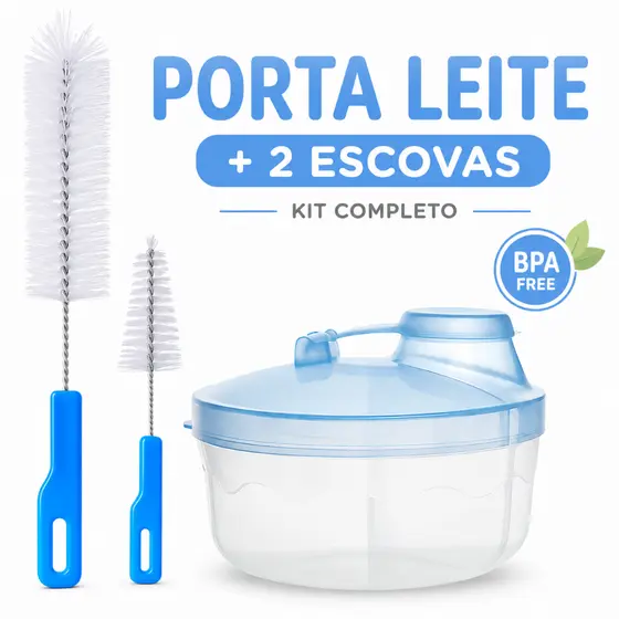 Kit Com 2 Escovas de Limpeza + Porta Leite em Pó Para Bebê