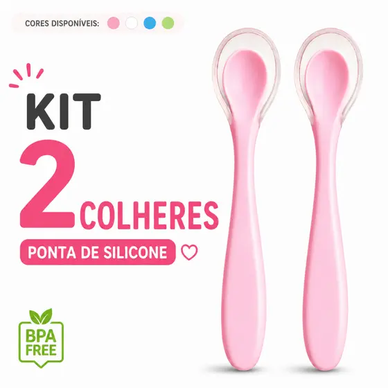 Kit 2 Colheres Ponta de Silicone  para Bebê