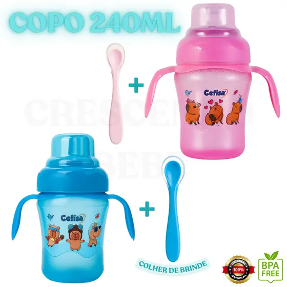 Kit Copo Treinamento Antivazamento + Colher com Ponta de Silicone