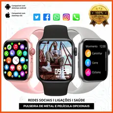 Relógio Inteligente Kit IWO Smartwatch 45mm + Duas Pulseiras + Película, Ilha Dinâmica