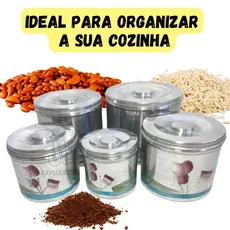 Jogo Kit Mantimentos Alumínio Pote Lata Decorado 5 Peças