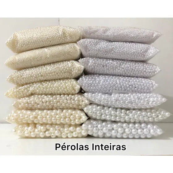 Pérola ABS Inteira COM FURO Branco ou Creme (Escolha o Tamanho e a partir de 50 Gramas) para Pulseiras, Colares e Laços