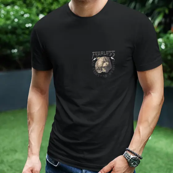 Camiseta Tecido 100% Algodão Básico Masculino T-shirt fearless NO TEARS NO REGRETS tigre urso 2