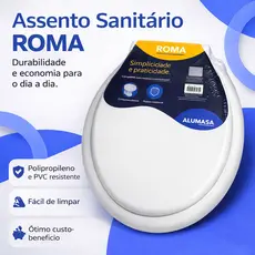 Assento Sanitário Tampa de Privada Vaso Banheiro Roma Confortável Oval Universal Alumasa