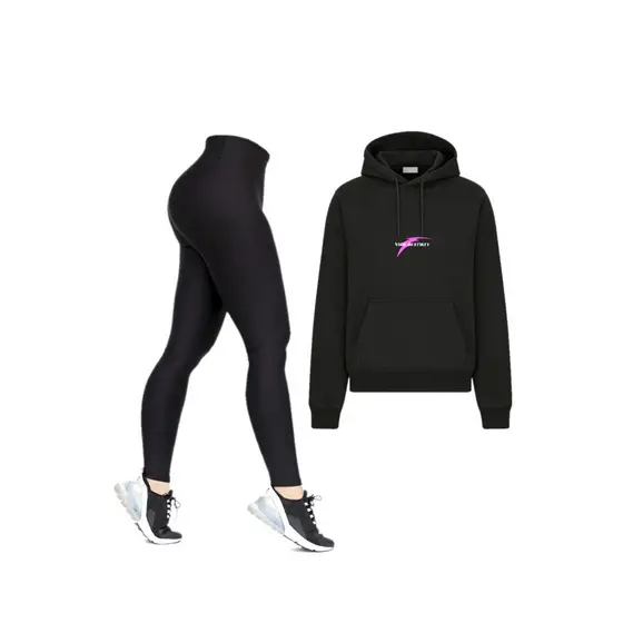 Conjunto Moletom Cangurú Com Capuz E Calça Térmica Feminina Cintura Alta
