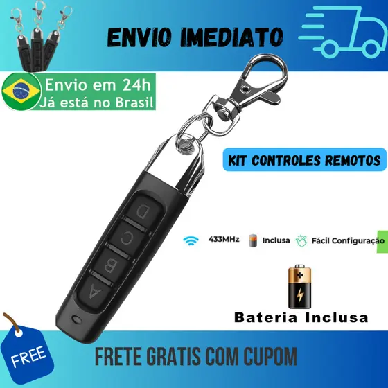 Controle de Portão Eletrônico Slim 433MHz/ Com Bateria/ Compatível com GAREN, CRONN, AGL