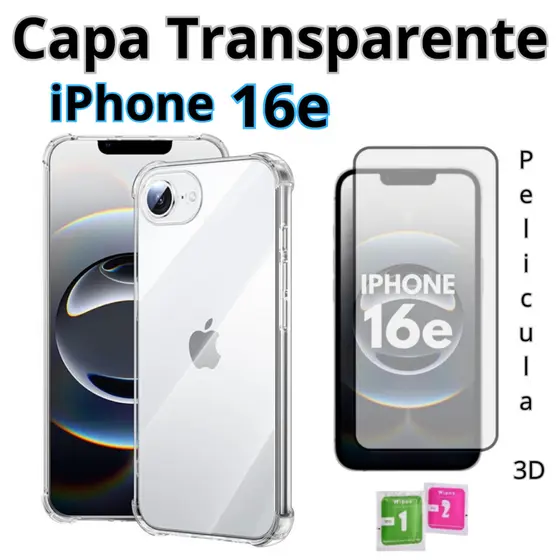 Capa iPhone 16e Silicone + Película 3D Brinde Kit limpeza Lançamento