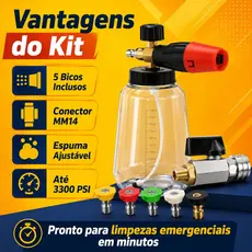 Kit Canhão De Espuma Snow Foam Lavadora Alta Pressão Com 5 Bicos E Engate Rápido