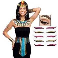 Fantasia Cleópatra Egípcia Premium com Maquiagem e Acessórios de Serpente Feminina - Completa 9 Produtos