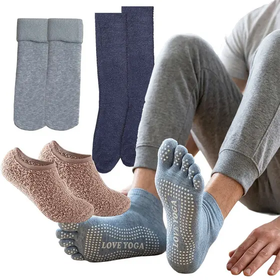 Kit 4 Pares Meias Masculinas Inverno Dedinho Antiderrapante Sapatilha Soft Térmica Fleece Conforto