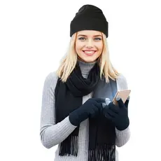 Kit Inverno Feminino Pashmina Cachecol + Touca Lã Forrada + Luva Touch