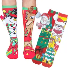 Meia Natal Maluca Divertida 3D Cano Alto Juvenil Adulto Modelos Sortidos - Kit 2 Pares Tamanho Único 29/42