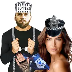 Kit Acessórios Fantasia para Casal Festa Carnaval: Presidiário + Policial Feminina