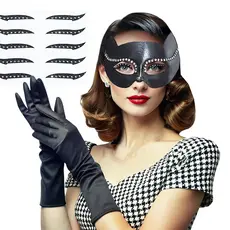 Kit Acessório Fantasia Mulher Gato Halloween Carnaval Cosplay: Máscara + Luvas + Delineador Adesivo