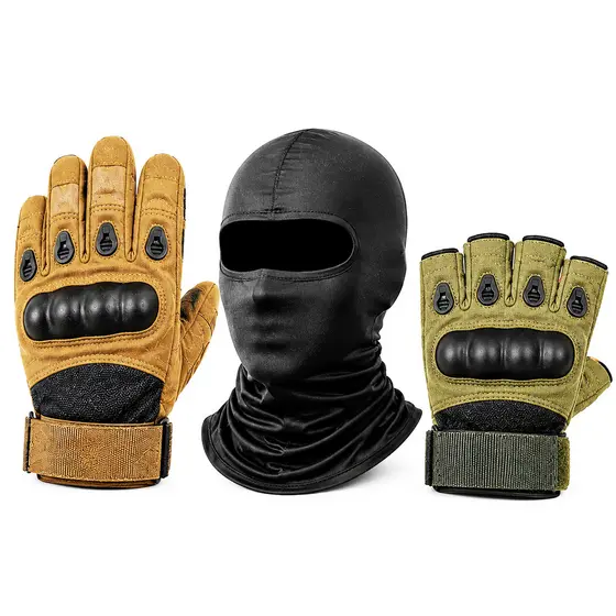Kit Moto Proteção Completa: Luva Tática com Dedos + Luva sem Dedos + Balaclava Touca Ninja = 3 Produtos