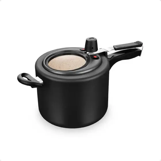 Panela de Pressão Preto/Bege com Visor de Vidro Superior Fechamento Interno 4,5L de Alumínio com Antiaderente MTA - 8497