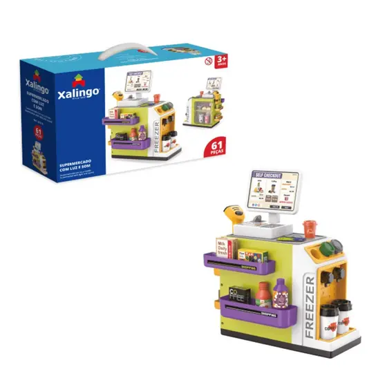 Brinquedo Infantil Conjunto de Estação de Supermercado com Luz e Som 61 Peças Xalingo - 62110