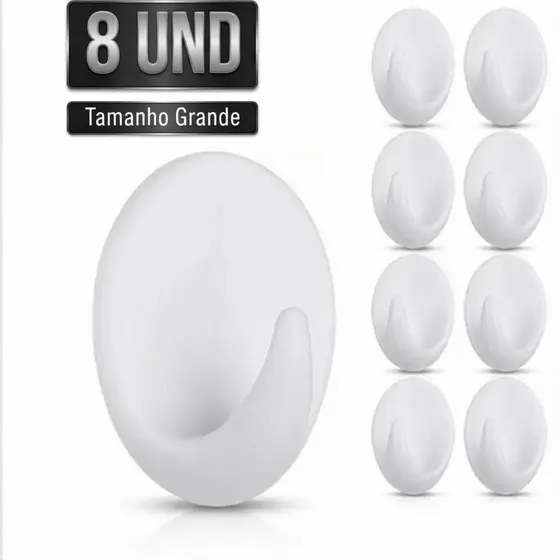 Kit 4/8 Ganchos Adesivos Grandes || Uso Multifuncional em Cozinha, Banheiro e Quarto