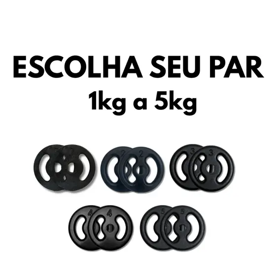 Par de Anilhas Pintadas 1kg a 5kg Musculação Treino Academia Casa Fitness Exercícios Força