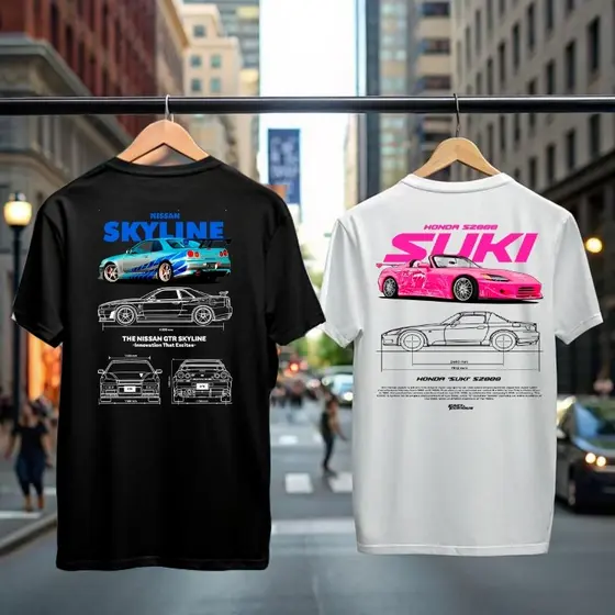 Camiseta Kit Casal 100% Algodão Conjunto Namorados Estampadas Frente e Costa Skyline e Suki Velozes