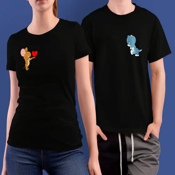 Kit Casal Tom e Jerry Conjunto Casal 2 Camisetas Tom e Jerry, camiseta adulto, camisa casual, blusa