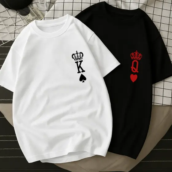 Kit Camiseta  Casal Rei e Rainha K Q Confortável Algodão Blusa Tendencia Namorados