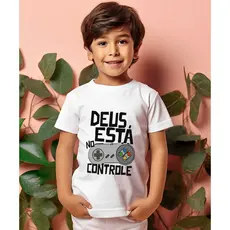 Camiseta Infantil Estampa Deus No Controle, camisa religiosa, camiseta gospel, camiseta cristã blusa