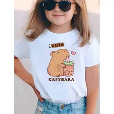 Blusinha Camiseta Básica Menina Capivara Fofa blusa de Manga Curta com Estampa para Meninas, moderna