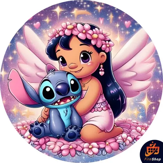 Capa 50x50Cm Painel de festa Lilo Stich Stitch Asas Tecido Sublimado C/ elástico SUBLISTAR