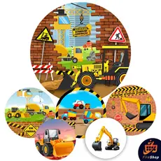 Capa Painel de festa 50x50 CM - VARIOS TEMAS - Trator em obras / Escavadeira / Construção - Tecido C/ Elástico SUBLISTAR