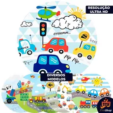 Capa Painel De Festa 50X50 Cm - TRÂNSITO CARRINHOS - DIVERSOS MODELOS - Tecido Sublimado C/ Elástico SUBLISTAR