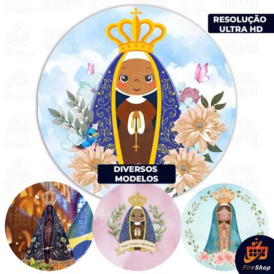 Capa Painel de festa 50x50 cm - Padroeira Nossa Senhora Aparecida -  DIVERSOS MODELOS - Tecido Sublimado C/ Elástico SUB