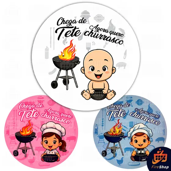 Capa Painel de festa 50x50 cm - CHEGA DE TETÊ EU QUERO CHURRASCO - Tecido C/ Elástico SUBLISTAR