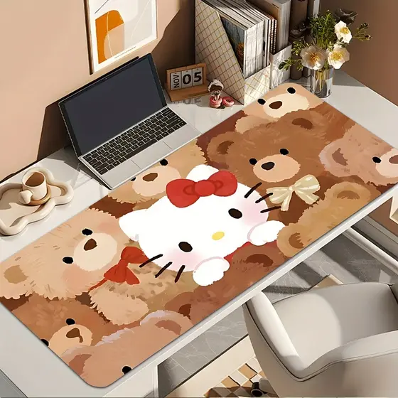 Mouse Pad Com Estampa de Hello Kitty Fofa Com Ursos de Pelucia Ideal Para Presente Gamer