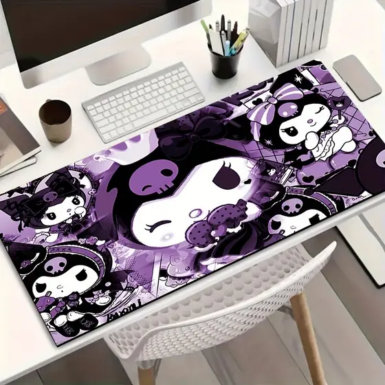 Tapete Mouse Pad Tema Kuromi Roxo Escuro e Designs de Anime