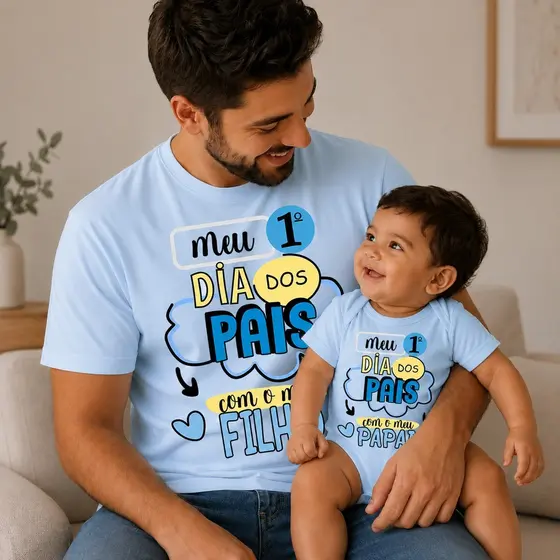 Kit Camiseta e Body Infantil Meu 1° Dia Dos Pais Com o Meu Filho 1° Dia Dos Pais Com Meu Papai