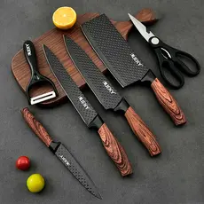 Kit 6 Peças Conjunto de Faca Profissional Carne Cutelo Legumes Aço Carbono Descascador Tesoura