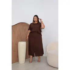 Conjunto Linho Plus Size Saia Longa E blusa Manga Curta Moda Evangélica