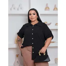 Camisa Blusa Plus Size Manga Curta Martingale Tecido Duna Tamanhos 50 ao 56 Primavera Verão