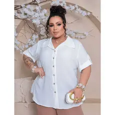 Camisa Blusa Manga Curta Martingale  Plus Size Feminina Tamanhos Grandes 50 ao 56