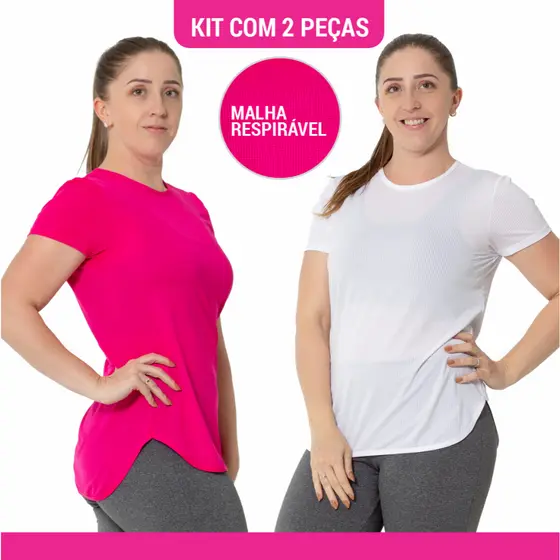 Kit 2 Camiseta Academia Furadinha DryFit Anti Suor, Anti Odor, Dia a Dia Blusa Feminina P M G GG