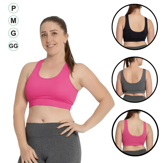 Top Esportivo Feminino Fitness Decote em U em Poliéster e Elastano Com Bojo P M G GG
