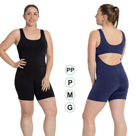 Macaquinho Feminino Fitness Academia Curto Costas Abertas em Poliester e Elastano PP P M G