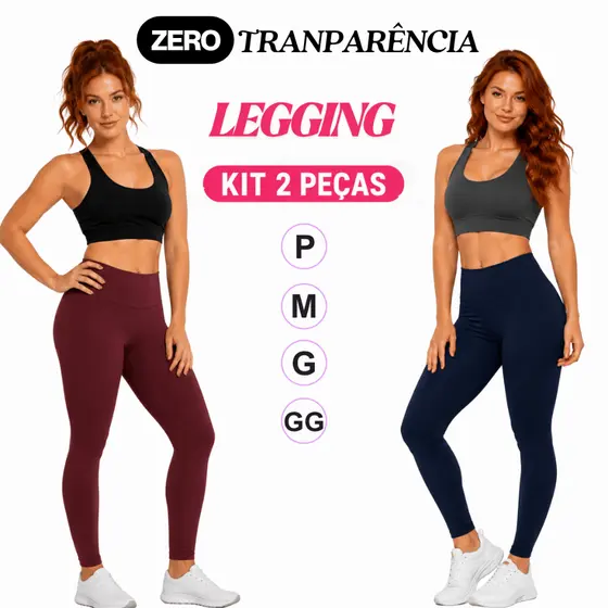 Kit 2 Leggings Zero Transparencia Poliester/Elastano Academia Cós alto Fitness CrossFit P M G GG