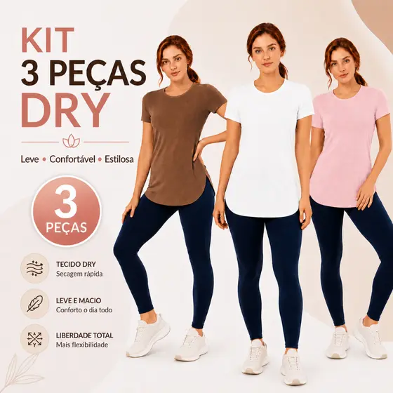 Kit 3 Blusas Feminina Academia Basica Lisa Fresca Roupa Feminina Long DryFit  Anti Odor P/GG