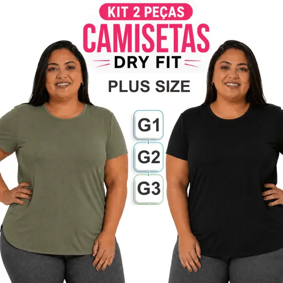 Kit 2 Camiseta Academia Furadinha DryFit Anti Suor, Anti Odor, Blusa Feminina Plus Size G1, G2 e G3