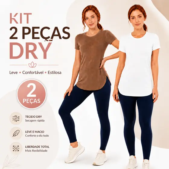 Kit 2 Blusas Feminina Academia Basica Lisa Fresca Roupa Feminina Long DryFit  Anti Odor P/GG
