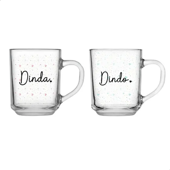 Kit De 2 Canecas Xicaras De 230ml De Vidro Decorado Dinda E Dindo Madrinha Padrinho Batizado