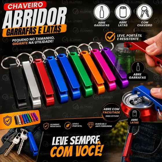 Jogo 5/3 Peças Chaveiro Abridor de Garrafas e Latas Pé de Galinha