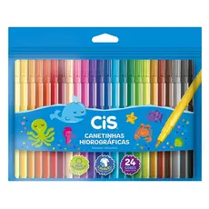 Canetinha Hidrográfica CIS 24 Cores Sextavado Ponta Resistente 0.8mm Tinta Lavável